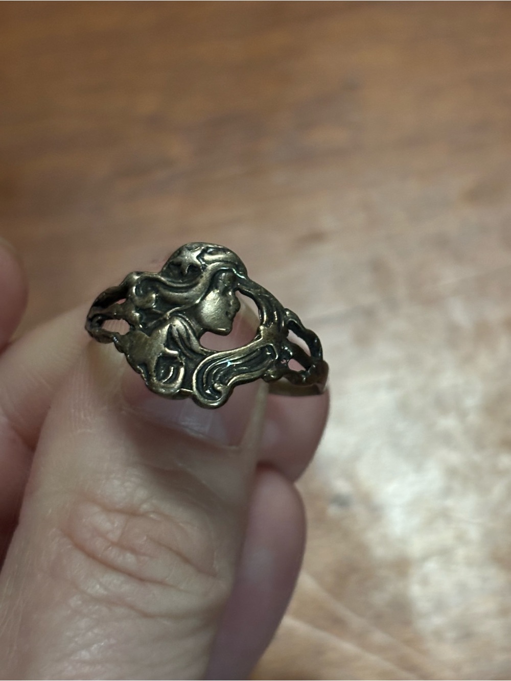 Vintage Art Nouveau Woman Face Ring goddess stars sterling silver